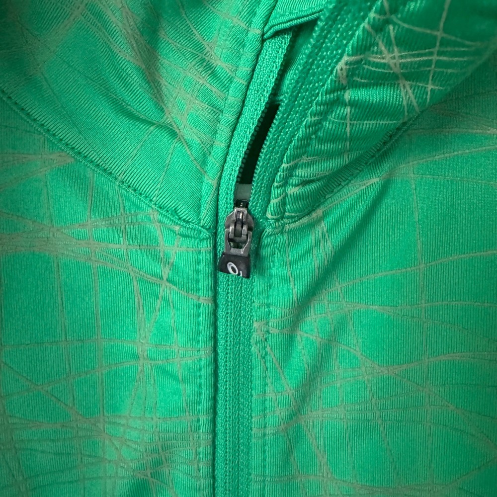Asics Womens Green Graphic Full Zip Track Jacket Mock Neck Thumbholes Size S - Picture 5 of 5